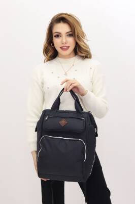 Termal Bölmeli Siyah Anne Bebek Sırt Çantası Geniş Hacimli Bebek Bakım Çantası Bebek Arabası Uyumlu - 4