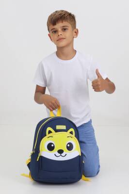 Tilki Figürlü Lacivert Anaokulu Kreş Çantası 4 Bölmeli Erkek Kız Çocuk Sırt Çantası - 1