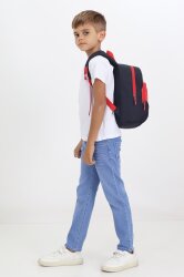 Tilki Figürlü Siyah Kırmızı Anaokulu Kreş Çantası 4 Bölmeli Erkek Çocuk Sırt Çantası - Probag (1)