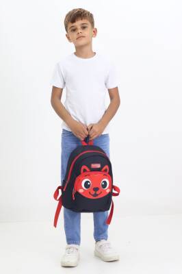 Tilki Figürlü Siyah Kırmızı Anaokulu Kreş Çantası 4 Bölmeli Erkek Çocuk Sırt Çantası - 3